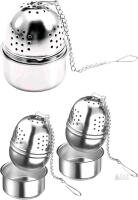 3 New Oval Tea Infusers / Tea Balls With Catch-Cups, Stainless Steel Diameter 4.3 cm