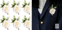 New Ivory Rose Boutonniere for Men Wedding Set of 6 Groom Groomsmen Best Man Artificial Flowers Boutonniere for Wedding Ceremony Anniversary Prom Flowers Formal Dinner Party (6, White)