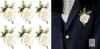 New Ivory Rose Boutonniere for Men Wedding Set of 6 Groom Groomsmen Best Man Artificial Flowers Boutonniere for Wedding Ceremony Anniversary Prom Flowers Formal Dinner Party (6, White)