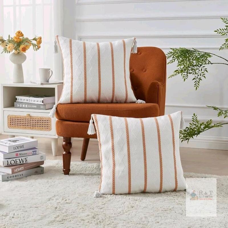 New Boho 20x20 Pillow Covers Set of 2 Western White Decorative Bed Throw Pillows Vintage Couch Sofa Cushion Covers Stripe Patterned Coastal Decor for Bedroom Living Room Home