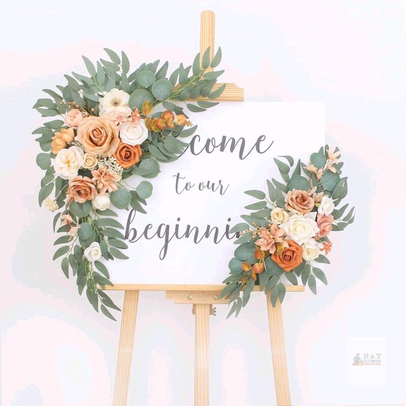 New Basiman Set of 2 Wedding Arch Flowers，Artificial Flowers for Wedding Welcome Sign， Decorations for Reception and Backdrop，Flowers for Balloon Arch (Champagne )