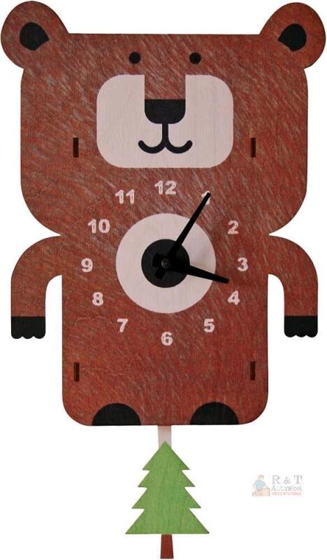 New Modern Moose 3D Wooden Bear Wall Clock With Pine Tree Pendulum, 11" Tall (Not Including Pendulum)