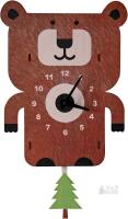 New Modern Moose 3D Wooden Bear Wall Clock With Pine Tree Pendulum, 11" Tall (Not Including Pendulum)