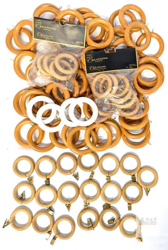 Assortment of Wooden Curtain Rod Rings, 2.2" - 2.4" Outside Diameter