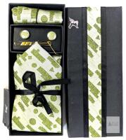 New Steadiness 5pc Men's Father's Day Gift Set : Tie, Pocket Square, Pair of Cufflinks & Tie-Pin in Gift Box - Green
