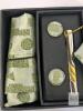 New Steadiness 5pc Men's Father's Day Gift Set : Tie, Pocket Square, Pair of Cufflinks & Tie-Pin in Gift Box - Green - 3