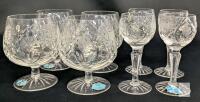 8pcs Vintage Sears "Country Rose" Cut Crystal : 4 Brandy Snifters 4.6" & 4 Liqueurs / Cordials Glasses 4.7" , No Chips or Cracks