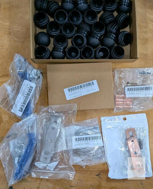 Industrial Hardware Lot: Spherical Plastic Glides, Metal Brackets, Copper Fittings