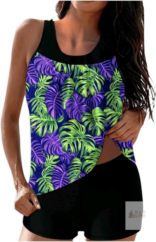 New Size XL Women's Vibrant 2-Piece Tankini & Swim Shorts Set