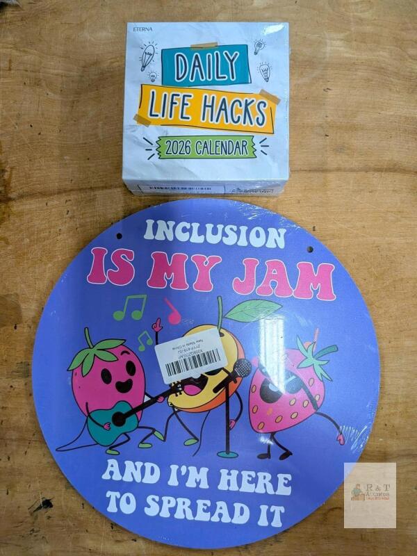 2026 Eterna Daily Life Hacks Calendar + 12" Inclusion Is My Jam Wall Plaque, New/Sealed