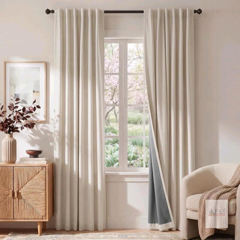 New RYB HOME 100% Blackout Linen Textured Curtains 108 inches Long, Thermal Insulating Privacy Energy Saving for Bedroom Living Room Window Office Theater Patio Door, W 52 x L 108 in, Linen, 2 Panels