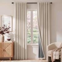 New RYB HOME 100% Blackout Linen Textured Curtains 108 inches Long, Thermal Insulating Privacy Energy Saving for Bedroom Living Room Window Office Theater Patio Door, W 52 x L 108 in, Linen, 2 Panels