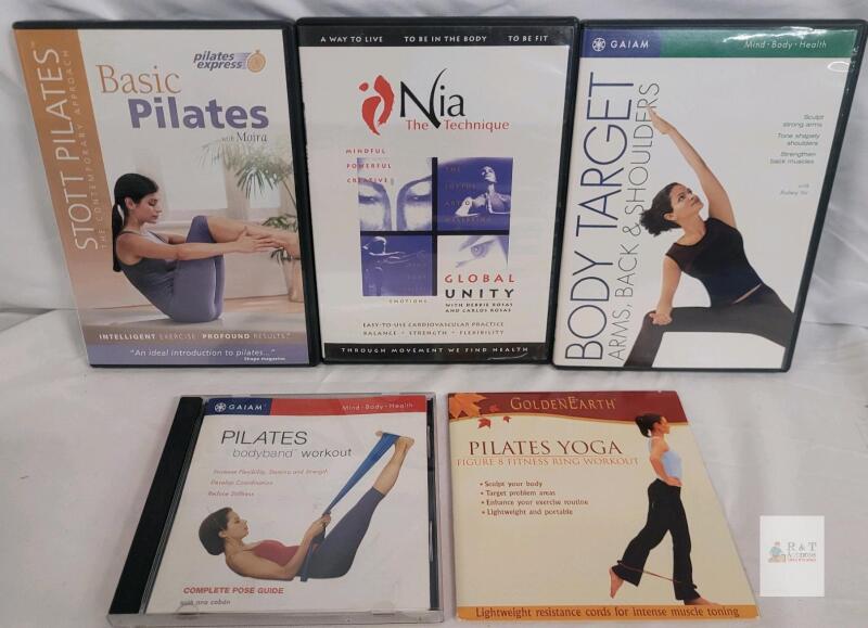 Pilates & Yoga Workout DVD/CD Lot &ndash; Stott, GAIAM, Nia, GoldenEarth, Instructors: Moira, Yee, Cab&aacute;n