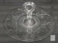 Vintage Sandwich Glass by Tiara Handled Cake Plate with Floral Pattern, 11" Diameter