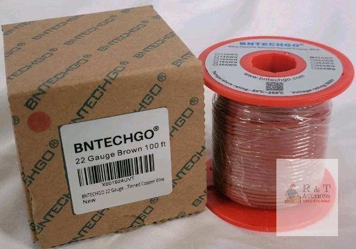 BNTECHGO 22 AWG Ultra Flexible Silicone Tinned Copper Wire, 100 ft, Brown, 60 Strand, 600V