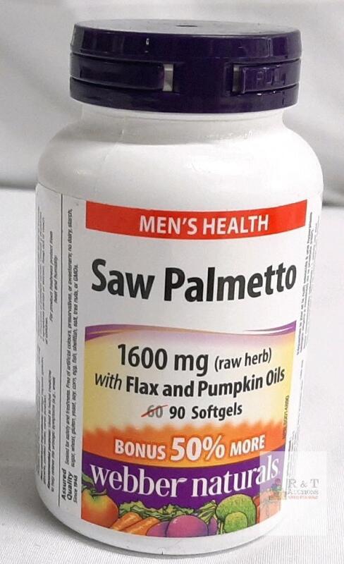 Webber Naturals Saw Palmetto 1600mg Flax/Pumpkin Oil, 90 Softgels, Sealed, LOT989185, EXP 2029