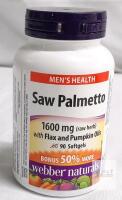 Webber Naturals Saw Palmetto 1600mg Flax/Pumpkin Oil, 90 Softgels, Sealed, LOT989185, EXP 2029