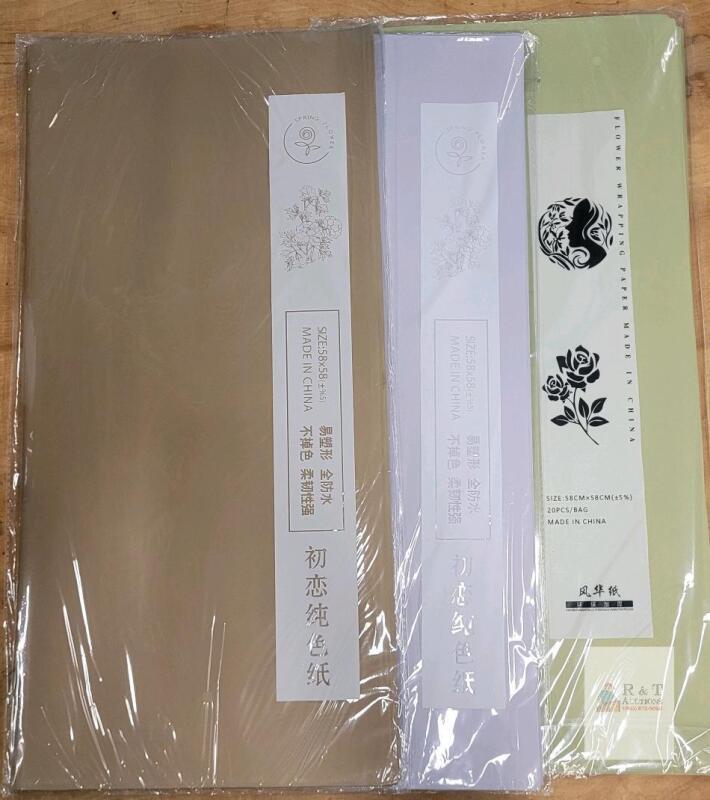 3 Colors New Flower Wrapping Paper , Waterproof . 20 Sheets Per Color