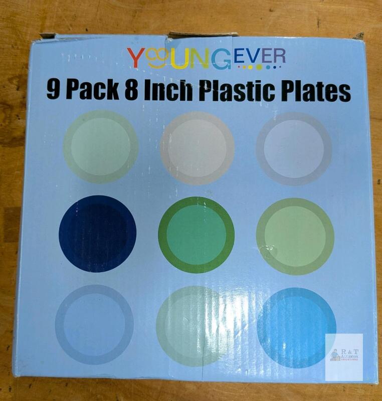 Youngever 8-Inch Plastic Plates, Set of 9 in Assorted Rainbow Colors