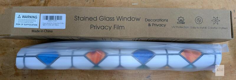 Stained Glass Window Privacy Film, Model IF-1018, 17" x 39.4", Multi-Color Design