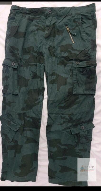 New - Men's Sz. 40&times;34 Black / Dark Grey Camo Pants , 8 Pockets . 100% cotton