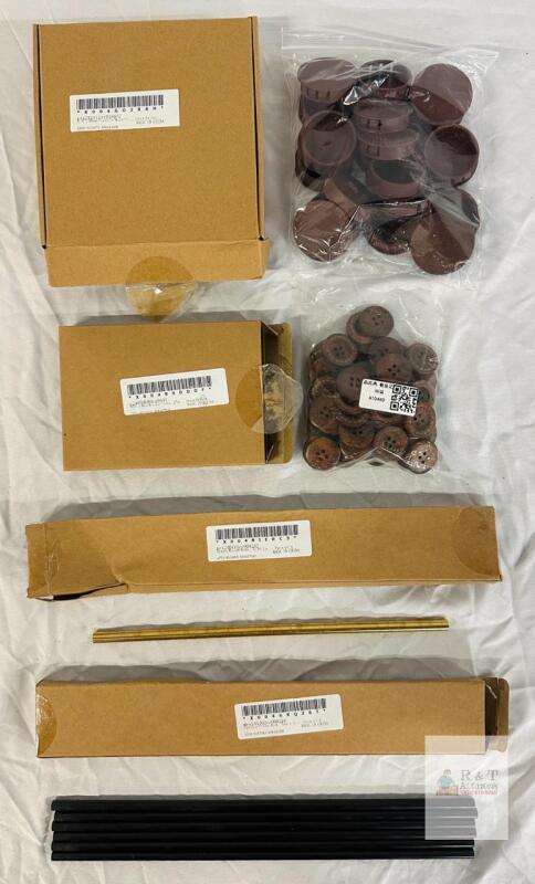 Brass and Carbon Fiber Rods, Plastic Hole Plugs, and 25mm Wooden Buttons, Multiple Packs