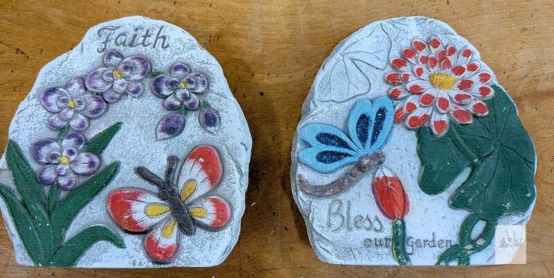 Decorative Concrete Garden Stepping Stones with Floral and Butterfly Designs,