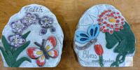 Decorative Concrete Garden Stepping Stones with Floral and Butterfly Designs,