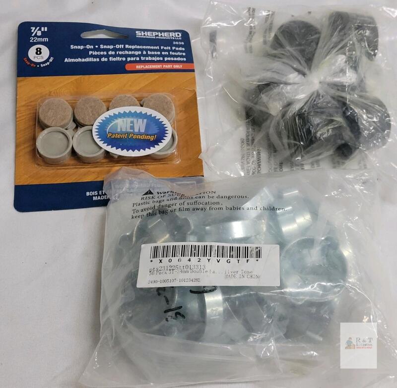 Mixed Lot: Shepherd 22mm Felt Pads (8), 25mm Rubber Stoppers (6), 4mm Silver Hinges (30)