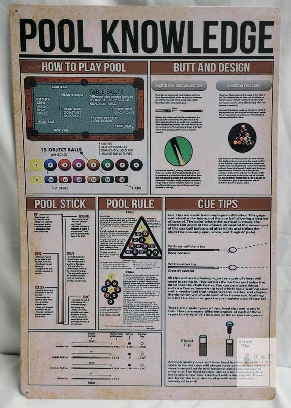 Pool Table Knowledge Metal Sign , 12"&times;17 &frac34;"