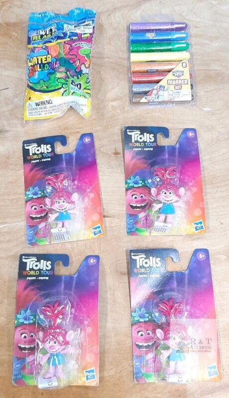 Hasbro Trolls Poppy Figures (x4), Wet Blast Water Balloons 80pc, Rescue Bots Markers 8pk