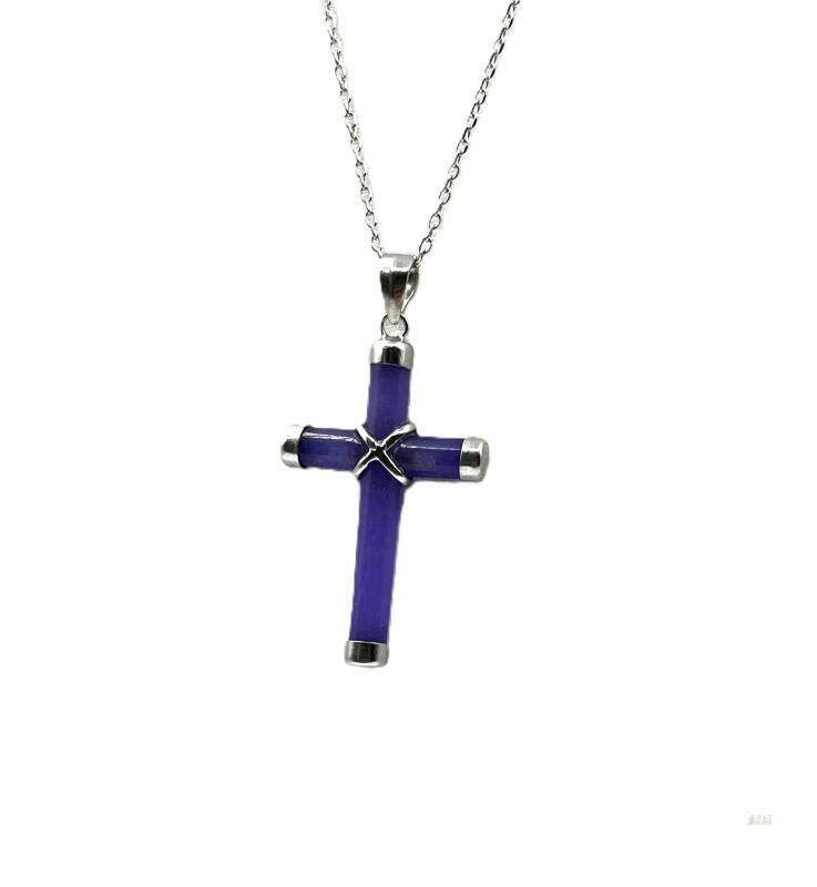 WITH APPRAISAL Sterling Silver Natural Amethyst (5ct) Cross Pendant with Sterling Silver Chain, comes with APPRAISAL $515.00.