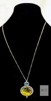 Vintage Sterling Silver Stamped 925 Abalone & Blue Topaz Pendant 1.15" Long on 29" Long Chain Stamped 925