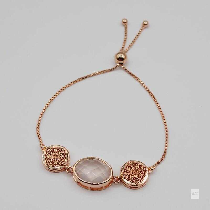Rose Gold Plated Sterling Silver Natural Rose Quartz Adjustable Bracelet, Retail $700.00.