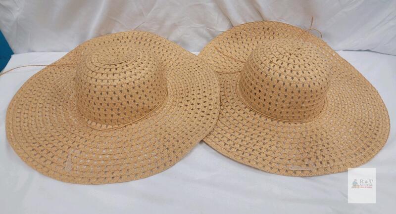2 new Wide Brim Straw Sun Hat, Natural/Tan Color,