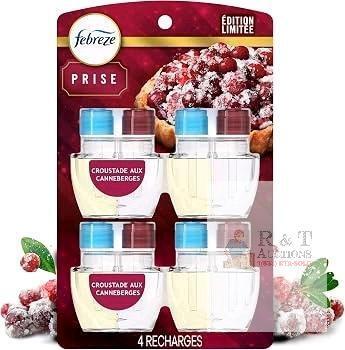New Febreze Plug In Air Freshener, Odor-Fighting Scented Oil Refill, Air Fresheners for Home and Bathroom and Kitchen, Long Lasting for Strong Odors, Cranberry Crumble Scent, 4 Count