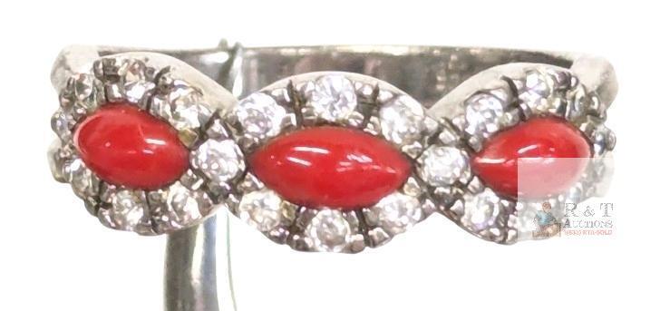 Vintage Presumed Coral CZ Cubic Zirconia 925 Sterling Silver Ring, Size 8, 3.1g