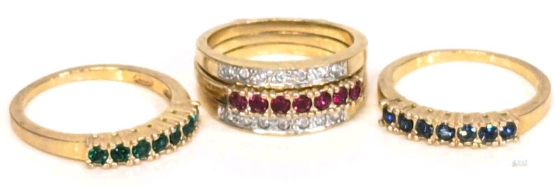 Avon Collectible Goldtone Interchangeable Ring Set: Rhinestone Jacket, Precious Colored Bands, Size 7