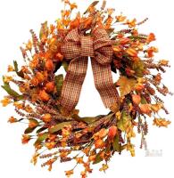 New Tempus 18" Artificial Fall Wreath, Autumn Decoration with Berries & Leaves, Thanksgiving Harvest Front Door Wreath for Home Farmhouse Halloween Thanksgiving Day Festival Celebration Decor