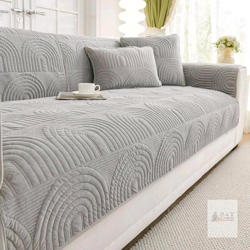 vctops Velvet Plush Couch Sofa Cover Geometric Quilted Sectional Couch Covers Non Slip Fluffy Soft Sofa Slipcover for Dogs, Children, Pets Furniture Protector (Grey, 43" &times; 94")