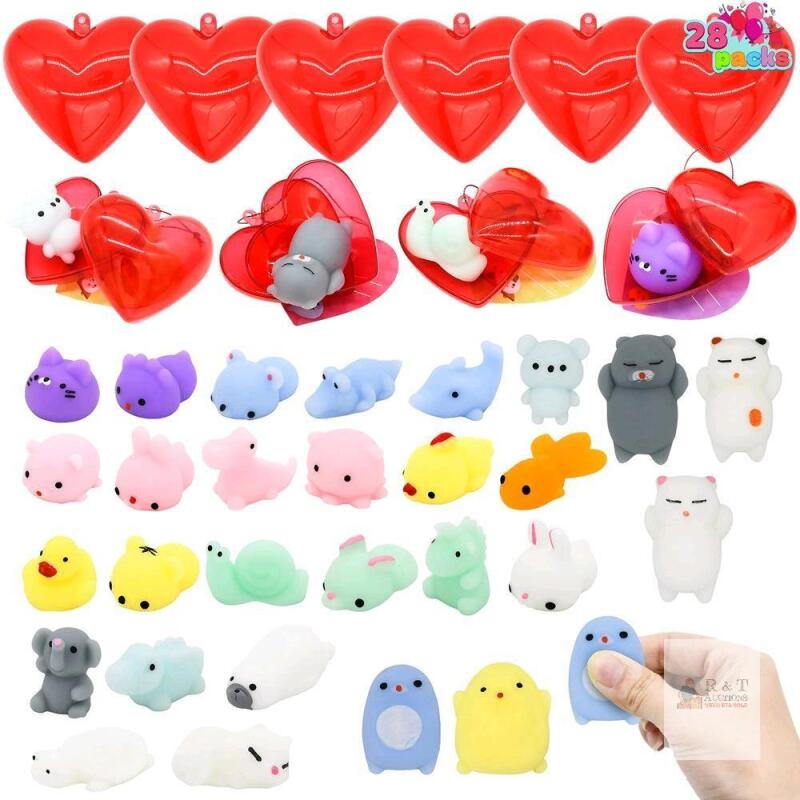 New 28pcs Mochi Squishy Toys Filled Hearts with cards