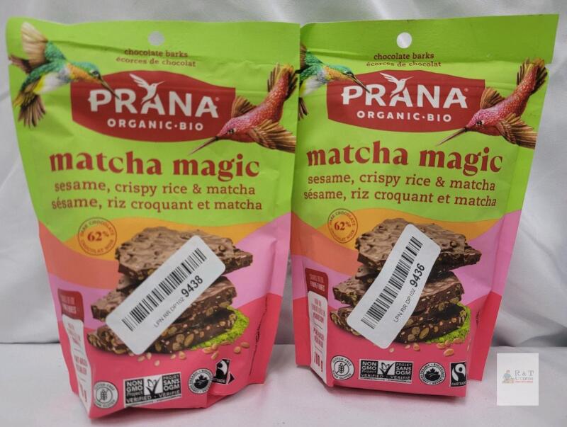 PRANA Matcha Magic Chocolate Barks, Sesame Crispy Rice, Organic, 100g, 2 Packs, Exp 2026