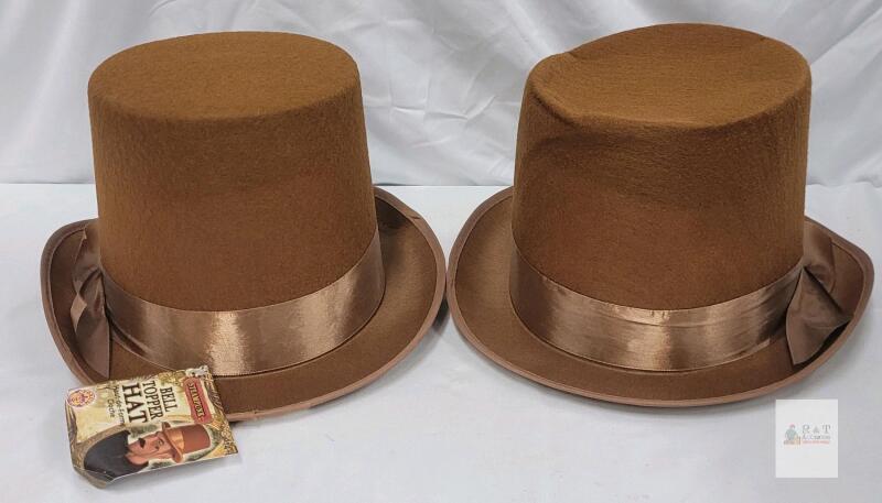2 new Steampunk Brown Bell Topper Hat by Forum, Adult Size, Satin Ribbon, Costume Accessory
