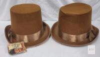 2 new Steampunk Brown Bell Topper Hat by Forum, Adult Size, Satin Ribbon, Costume Accessory