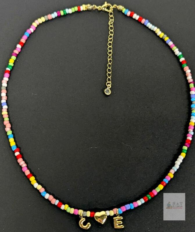 New Turandoss Bubble Initial "C ❤️ E" Love Bead Necklace 18" Long