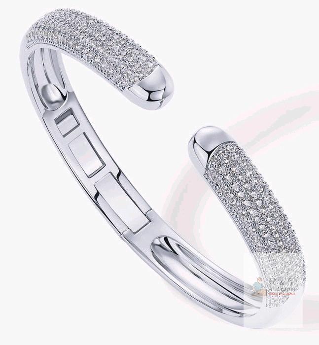 New Pavoi Rhodium Plated Pav&eacute; CZ Rhinestone Cuff, Waterproof Hypoallergenic Bracelet Bangle 0.3" Wide &times; 2.6" Long