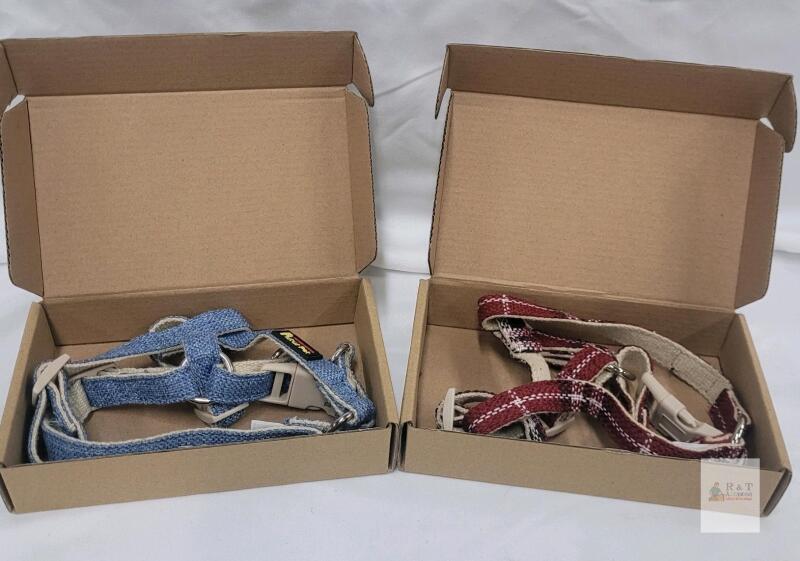 Plutus Pet Cotton Hemp Step-in Dog Harness XS, Haze Blue & Red Plaid, Small Breed, Original Box