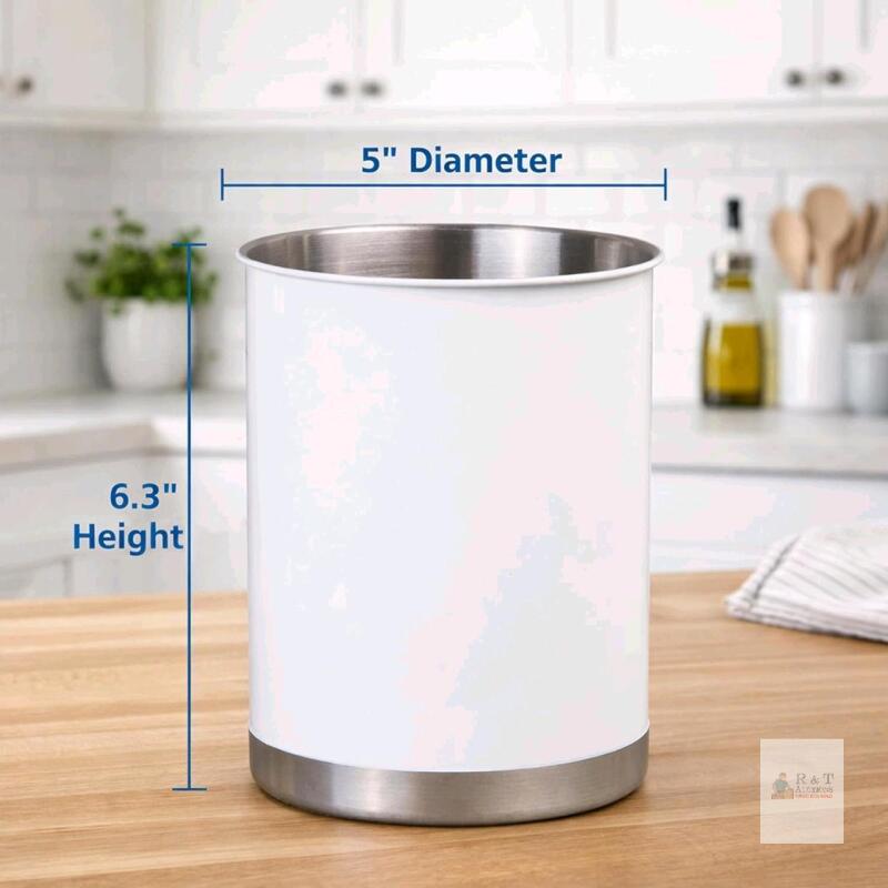 New Creative Home Stainless Steel Utensil Holder&ndash; 6.3" Large Cooking Tool Organizer for Kitchen Decor and Countertop Storage, Stable Anti-Tip Design, Durable Powder-Coated Finish, White