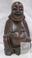 Hand-Carved Suar Wood Laughing Buddha Statue, 7" Tall, Balinese Craftsmanship