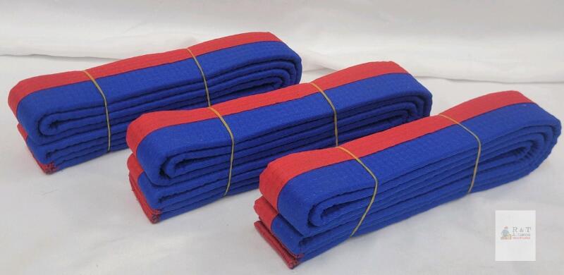 Taekwondo Colored Ranking Belts &ndash; Blue and Red, 1.75" Width, 102" Length, Set of 6